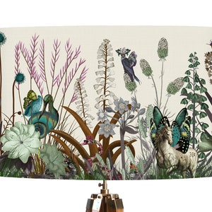 Floral lampshade Wildflower Bloom Designer lamp shade Woodland lampshade Drum spider top shade large pendant Woodland Nursery lighting image 9