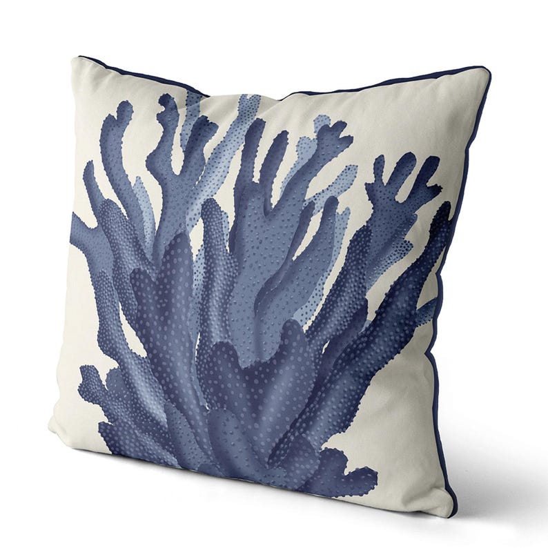 Coastal Pillows - Blue coral cushion, coral pillow, nautical decor, coastal cushion, BLUE CORAL 17 image 2