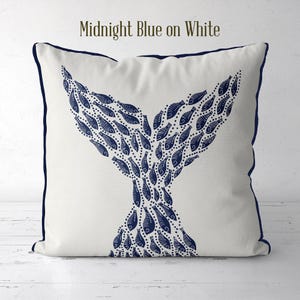 Modern coastal pillow covers Coastal throw pillows Little Fishes Whale Fish Tail Midnight Blue on White Coastal style Nautical pillow covers image 5