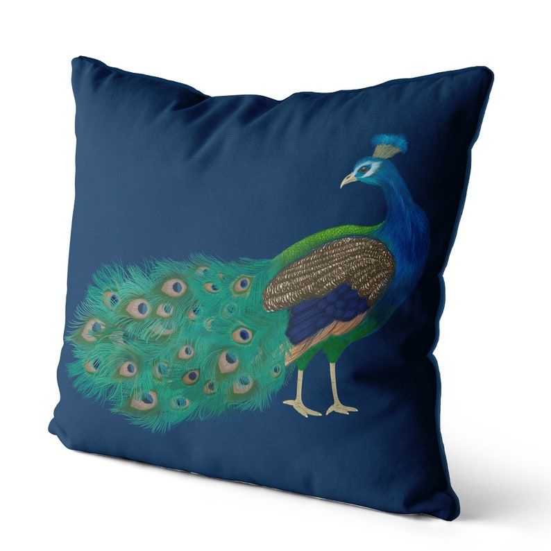 modern pillow Peacock Head Turned Peacock Pillow cover scatter cushions Peacock cushion cover Gold blue green teal decor Pillow sham
