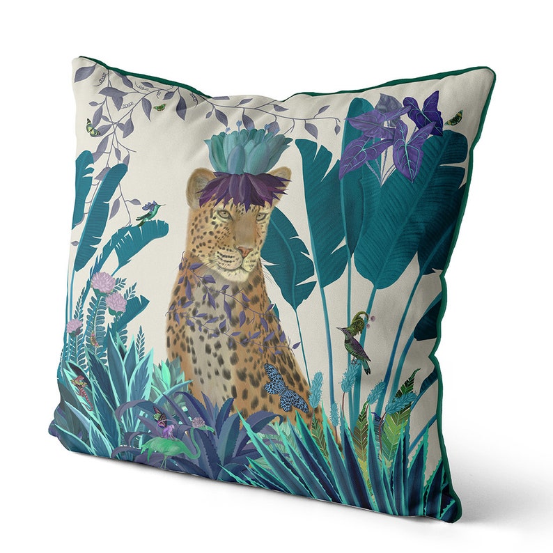 Housse doreiller léopard housse doreiller bleue décor bleu jungle oreiller tropical décor léopard coussin jungle oreiller tropical imprimé léopard image 2