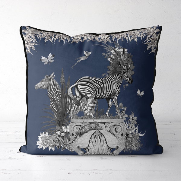 Navy Zebra Pillow Etsy