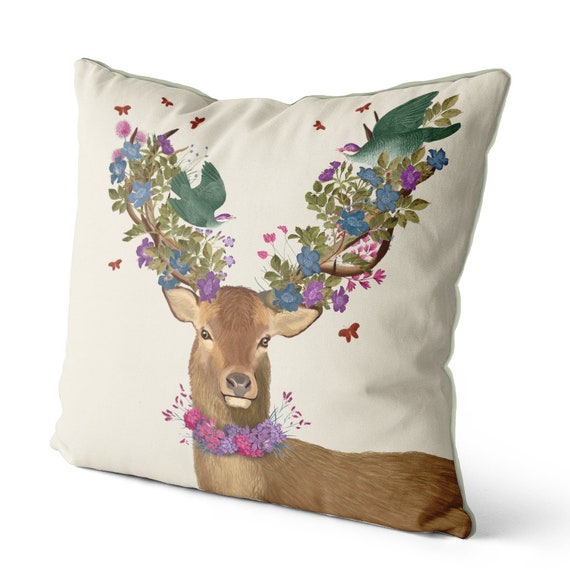 Animal pillow deer pillow stag cushion Farmhouse Easter Watercolor Deer Pillow