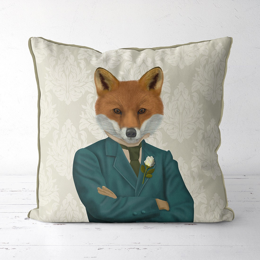 Coussin lumineux renard Rouille et Eucalyptus - Les Petits Gosses