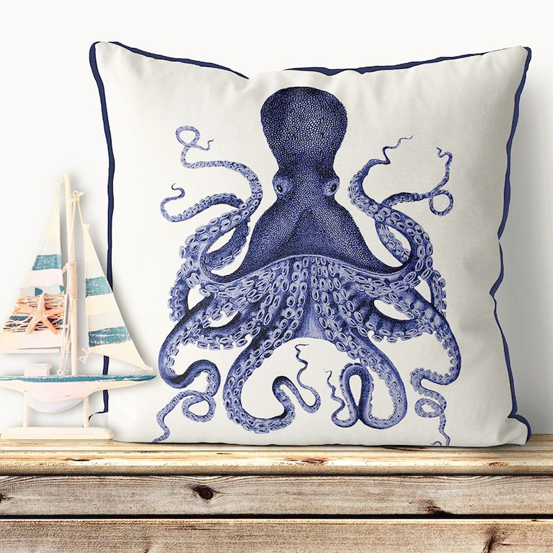 Octopus Pillow Cover Blue and White Octopus Pillow Cover Blue and White