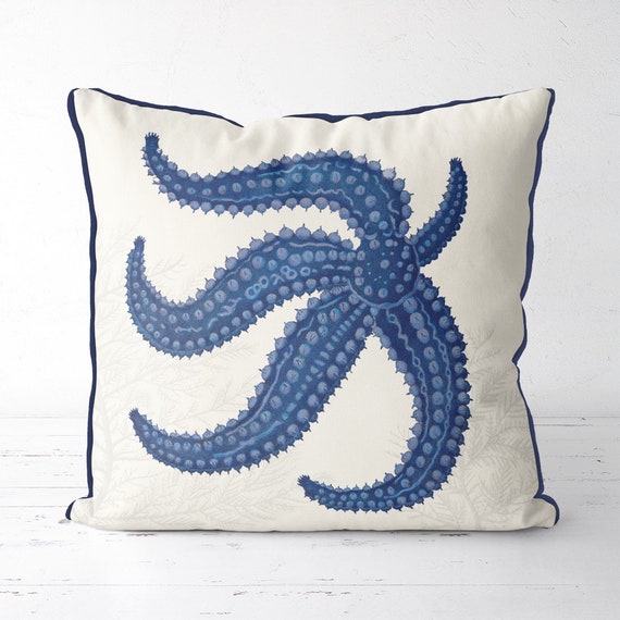 Starfish Pillows With Seaweed Nautical Nautical Christmas Pillow | Etsy
