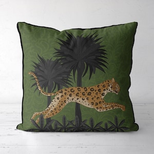 Leopard Pillow cover, Green modern throw pillow, Accent cushion, bold design