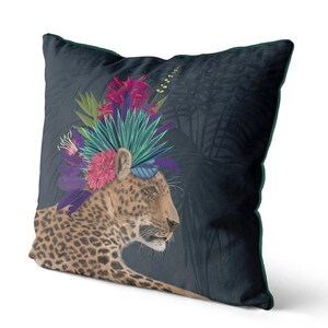 Exotic whimsical leopard pillow cover, tropical safari throw cushion image 2