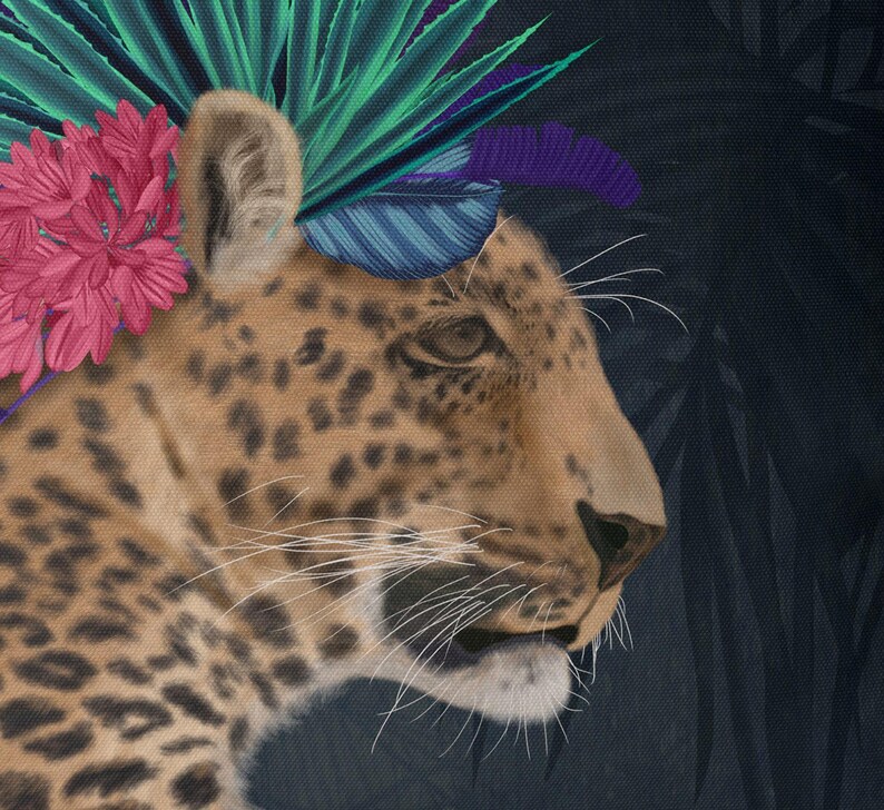 Exotic whimsical leopard pillow cover, tropical safari throw cushion image 4