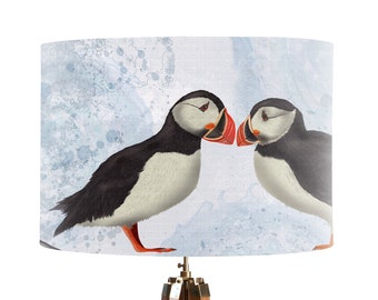 Puffin lamp shade - Puffins on Nautical style lampshade, Bird lover gift, sea bird lampshade, coastal lampshade British wildlife, seaside