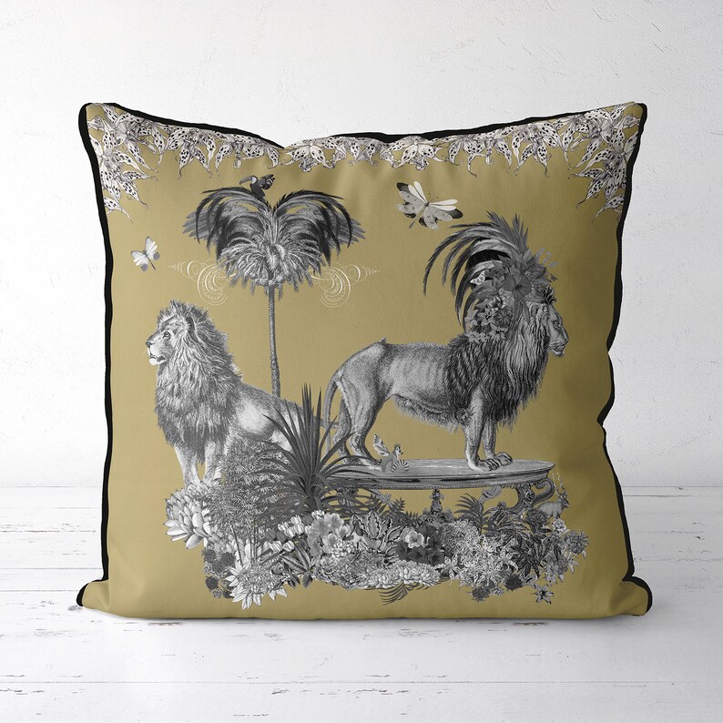 Tropical Lion lampshade in gold, with gold metallic lining, designer fabric handmade in the UK jungle style decor statement lampshade image 8