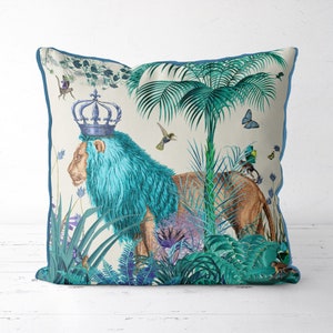 Lion Pillow cover blue pillow cover blue decor jungle pillow tropical decor lion cushion jungle cushion tropical pillow blue room decor kids