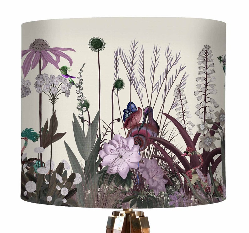 Rosa blommig lampskärm - Wildflower Blush - Tyglampskärm Skogsdjur rosa och lila Sovrumslampskärm stor lampskärm trumma bild 8