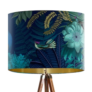 Peacock Garden Lampshade on Blue Large lamp shade with gold lining lampshade for table lamp pendant lamp shade for ceiling turquoise decor image 7