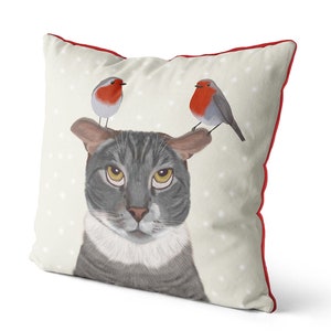 Christmas pillows Funny cat gift - grey cat gift xmas cat cushion cover uk shop gift for cat lover christmas cat decoration cat pillow