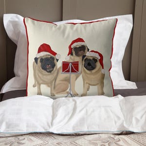 Dog Christmas pillow cover, Cute Pug Cushion cover, Holiday Season Decorating, Pug owner gift idea, funny Pug print, Xmas Pug throw pillows