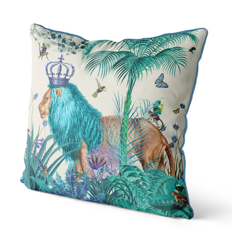 Lion Pillow cover blue pillow cover blue decor jungle pillow tropical decor lion cushion jungle cushion tropical pillow blue room decor kids image 5