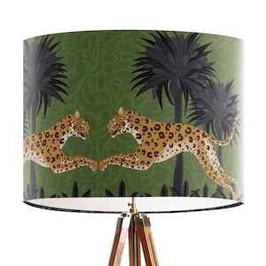 Leopard print shade Floor lampshade Animal table lamp Green dining room Palm trees decor Big cat animal Funky lampshade - Verdant green