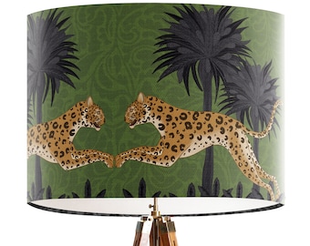 Leopard print shade Floor lampshade Animal table lamp Green dining room Palm trees decor Big cat animal Funky lampshade - Verdant green