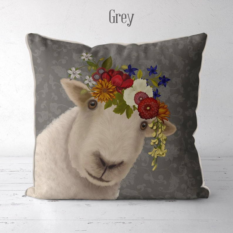 Pretty sheep farmhouse pillow, lamb accent pillow, sheep throw pillow farm animals pillows, sheep gifts, farm gifts, farm nursery, Bohemian image 10
