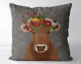Animal pillow, Farmhouse Decor, Brown Cow Pillow Cover, farmhouse pillow, cow accent pillow, country sofa pillows, Bohemian Collection