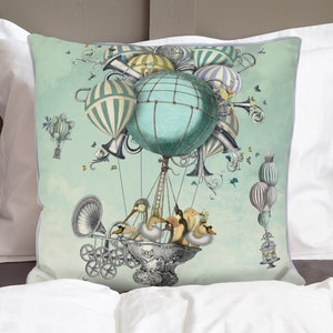 Accent pillow decorative pillow Aves Piger living room decor Home decor throw pillow Hot air balloon pillow whimsical decor Bird Pillow image 6