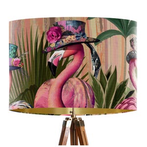 Fabulous Flamingos Tropical lampshade - Large lamp shade with gold lining, handmade lampshade for table lamp pendant lamp shade for ceiling