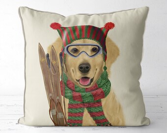 Golden Retriever pillow cover Golden Retriever gift idea - Golden Retriever Ski - dog cushion ski lodge cabin decor idea dog pillow