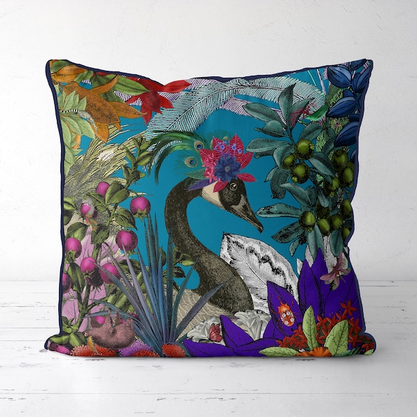 Glorious Plumes 2 in Blue / Turquoise Pillow Cover, Stunning Designer Cushion Cover Throw Pillow, High End Home Decor, maximalist decor