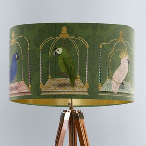 Parrot Swing Lamp shade on Verdant Green Large lamp shade with gold lining, lampshade for table lamp pendant lamp shade for ceiling image 3