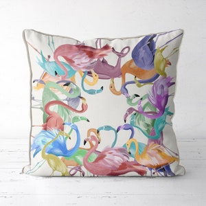 Flamingo pillow cover, colourful tropical cushion cover, tropical decor, jungle decor, flamingo cushions, pastel coloured throw pillow