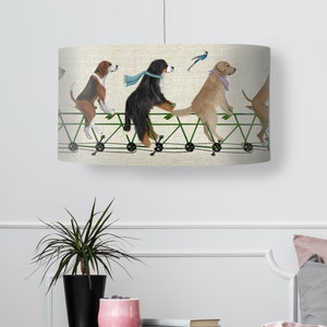 Lamp shade Dog Tandem drum lampshade dog lover gift dog nursery lampshade pendant dog on bike dog decor theme childrens bedroom kids room image 5