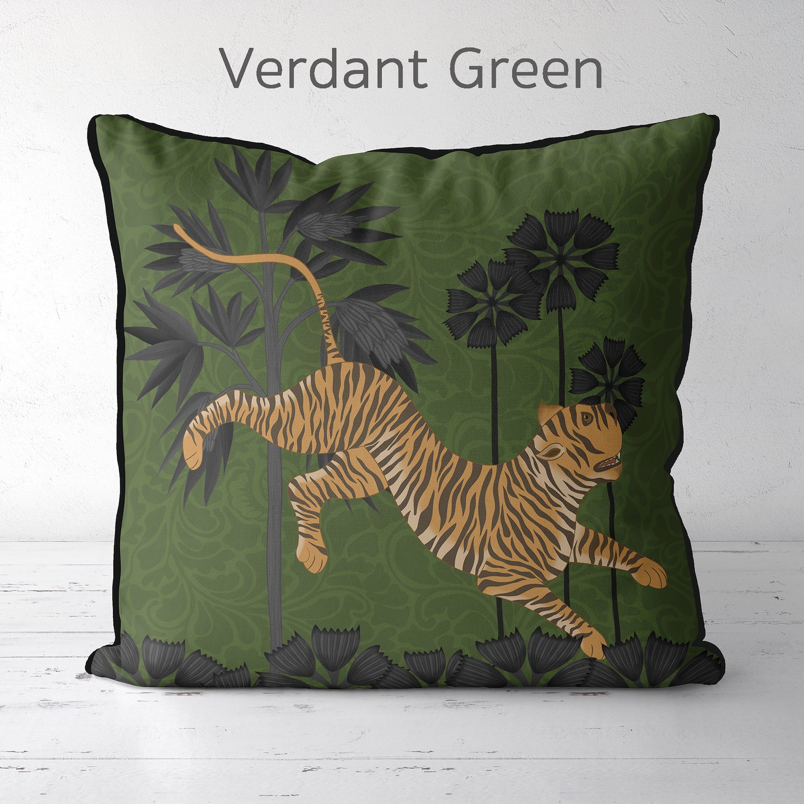 Tiger Cushion Cover Leaping Tiger Gold Tiger Pillow Cover Etsy