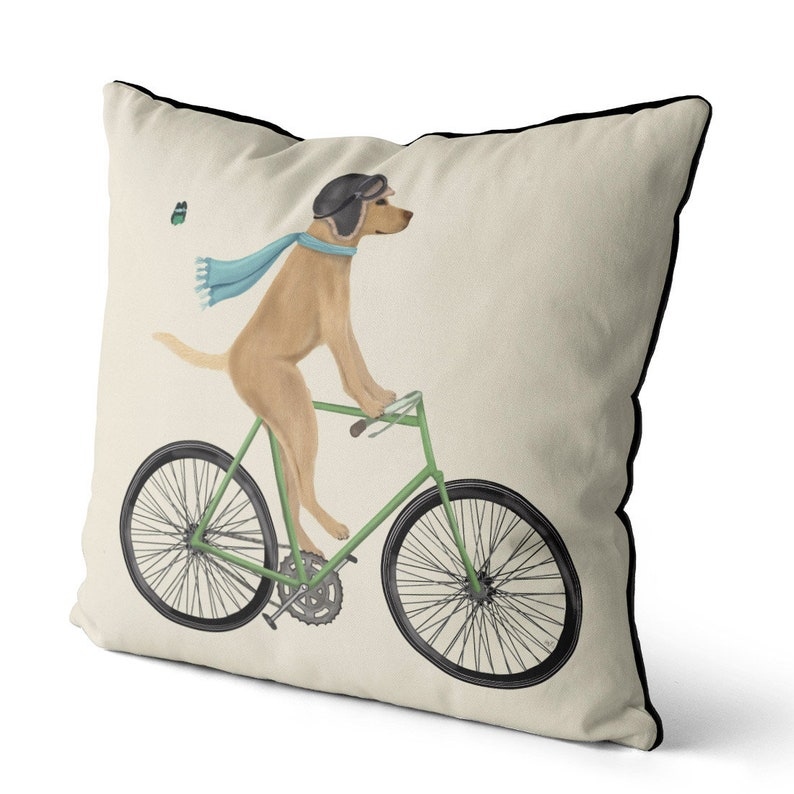 Cute Yellow Lab gift idea, Yellow Labrador on Bicycle, Yellow Labrador Pillow Cover, Yellow Lab on Bike, Labrador gift idea for lab owner image 2