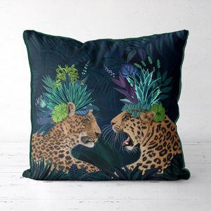 Leopard Pillow cover blue pillow cover jungle pillow blue decor tropical decor Leopard cushion jungle cushion tropical pillow leopard print