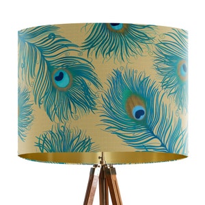 Peacock Feather Lampshade - Large lamp shade with gold lining, lampshade for table lamp, pendant lamp shade for ceiling Gold and turquoise