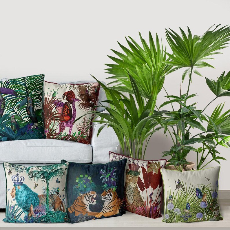 Exotic whimsical leopard pillow cover, tropical safari throw cushion image 7