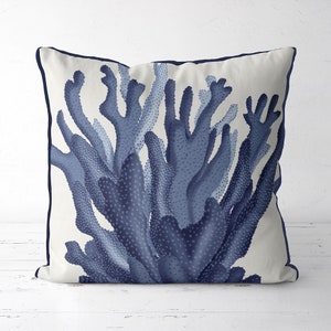 Coastal Pillows - Blue coral cushion, coral pillow, nautical decor, coastal cushion, BLUE CORAL 17