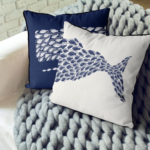 Buy Set of 2 Whale Pillow Covers Navy Blue Coastal Pillow Covers