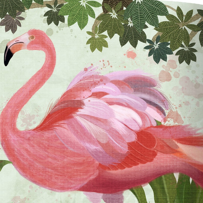 Pink Flamingo Lampshade, tropical lamp shade tropical decor flamingo decor, designer fabric lighting jungle decor room, pink decor handmade image 6