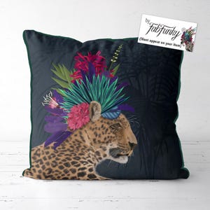 Exotic whimsical leopard pillow cover, tropical safari throw cushion image 1