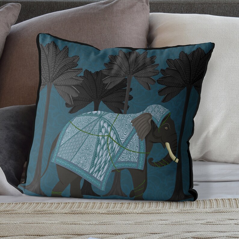 Elephant Cushion Cover Elephant Under Palm Trees Lagoon Etsy