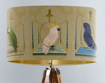 Parrot Swing Lamp shade on Gold - Large lamp shade with gold lining, lampshade for table lamp pendant lamp shade for ceiling parrot lamp