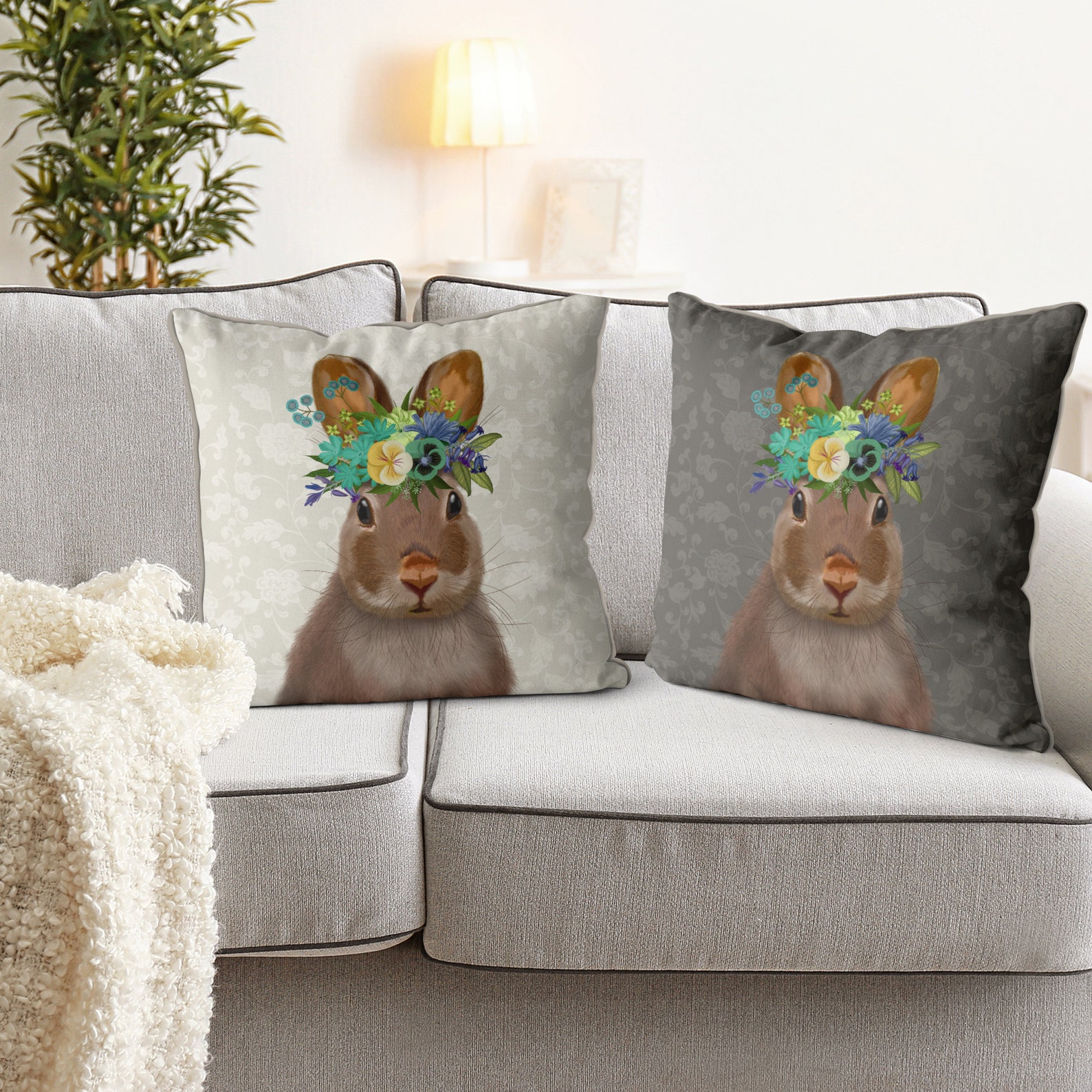 Cute Rabbit Cushion Covers Rabbit Nursery Decor Woodland Etsy