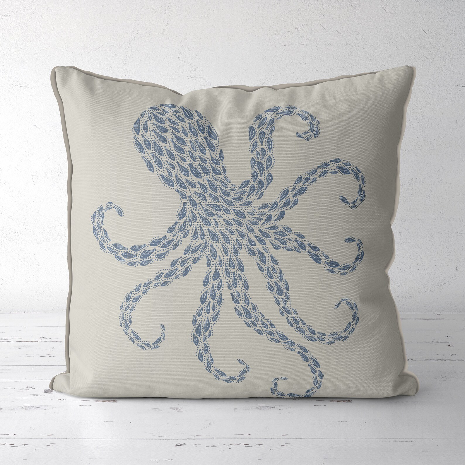 Coastal Pillow Covers Little Fishes Octopus Pillow Cover, Blue / Grey