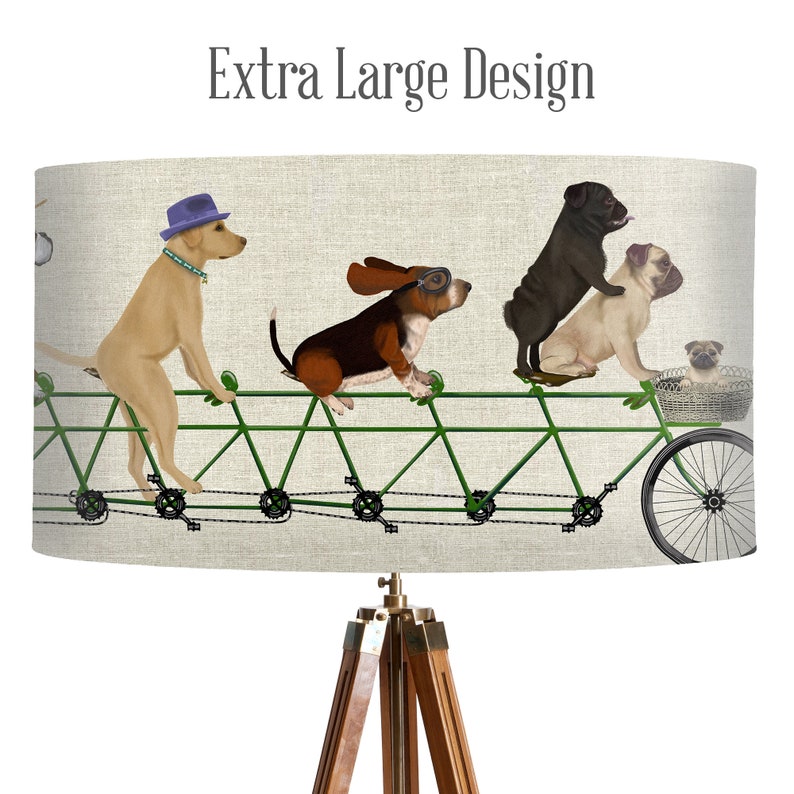 Lamp shade Dog Tandem drum lampshade dog lover gift dog nursery lampshade pendant dog on bike dog decor theme childrens bedroom kids room image 6