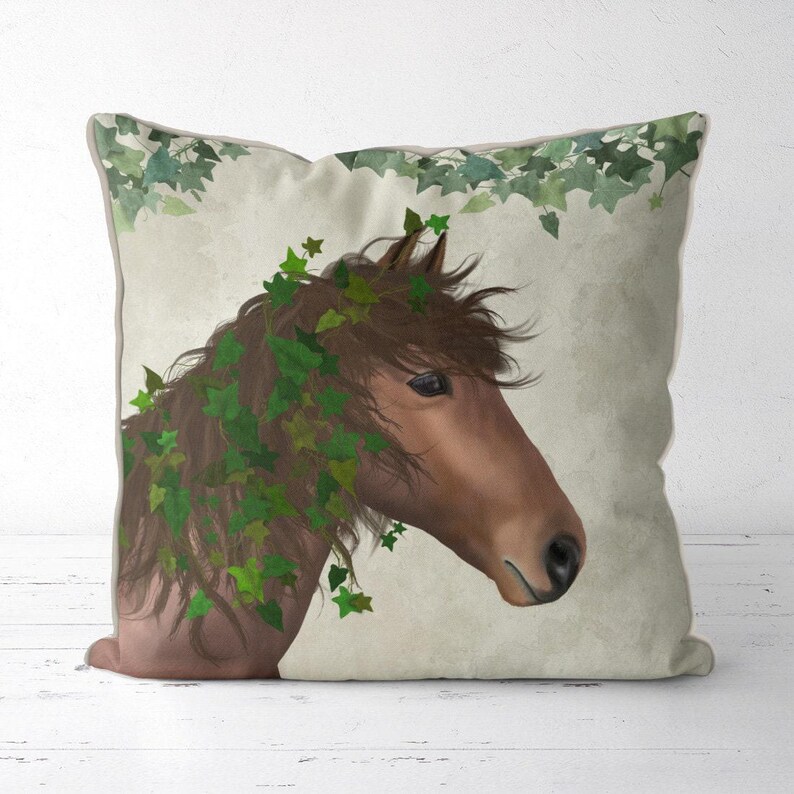 Funda de almohada de caballo Regalo ecuestre Almohada de caballo Decoración de casa de campo Funda de almohada de casa de campo Funda de cojín de caballo marrón Caballo castaño imagen 1