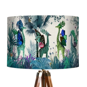 Lamp shade Tropical Giraffes Blue drum lampshade giraffe decor jungle tropical decor nursery lampshade blue lampshade blue room lighting