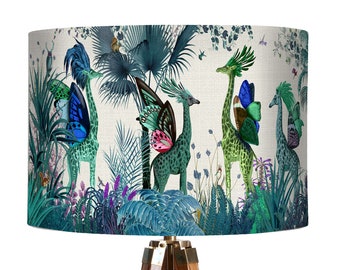 Lamp shade Tropical Giraffes Blue drum lampshade giraffe decor jungle tropical decor nursery lampshade blue lampshade blue room lighting