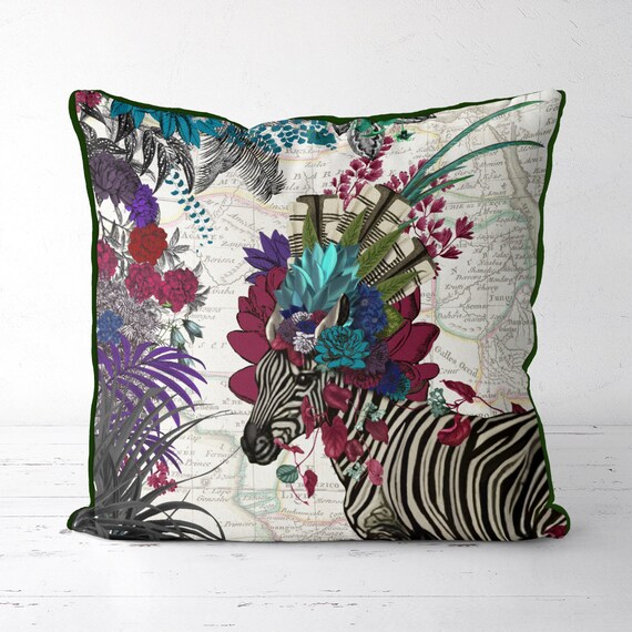 Zebra Pillow Zebra Cushion Cover Tropical Decor Tropical Print Etsy